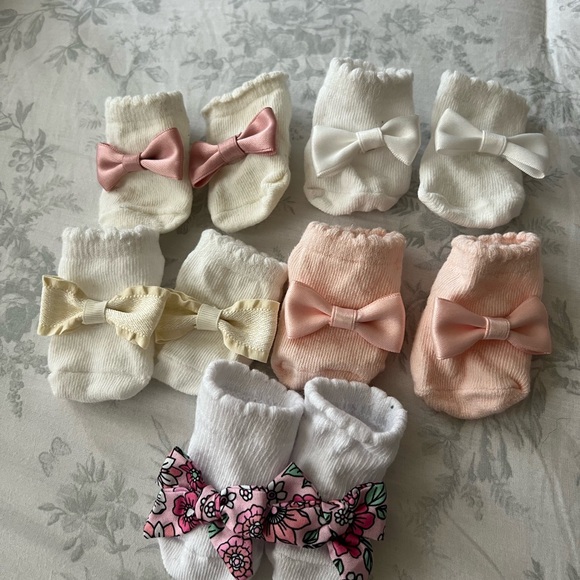 Baby Socks Set with Bows - Cream, White, Pink - Picture 1 of 1